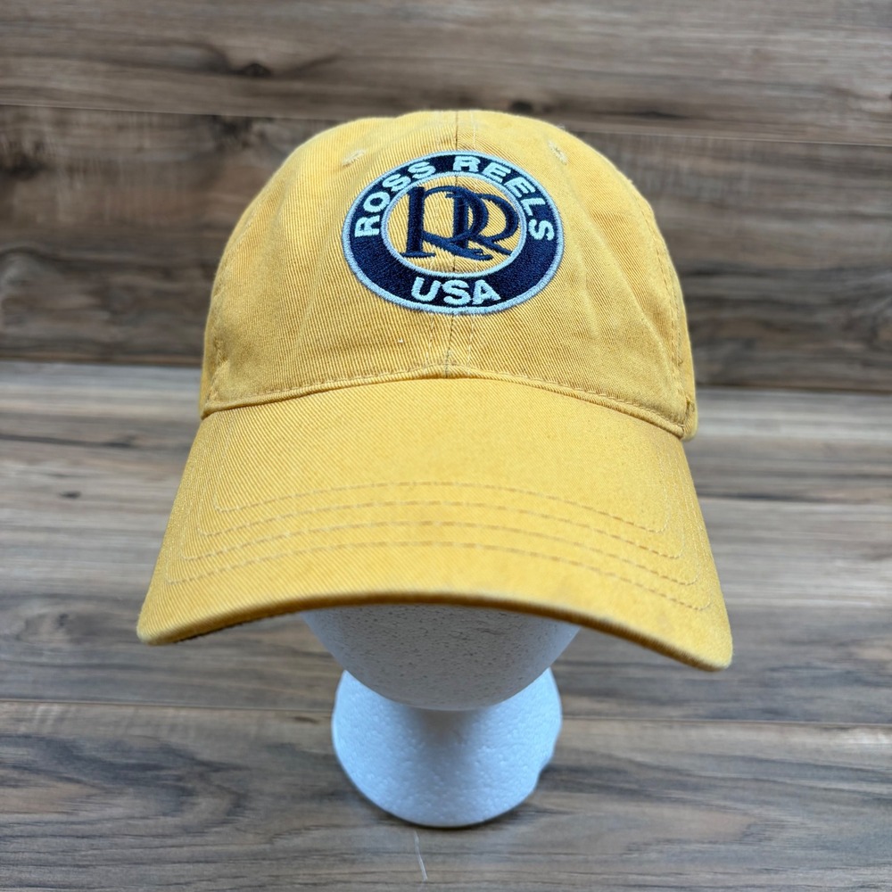 Ross Reels Mens Adjustable Hat Fly Fishing Yellow Cotton Cap